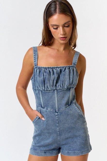 Tailgate Time Corset Denim Romper - Golden Hour BoutiqueRompers