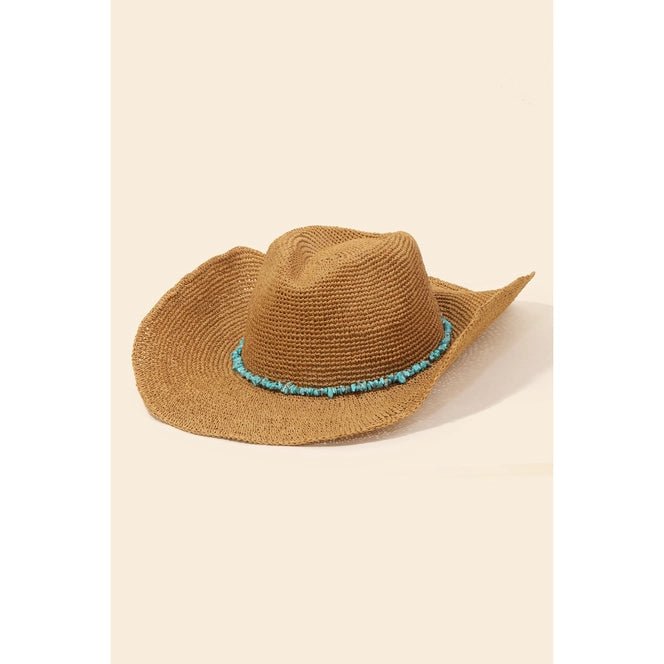 Turquoise Beaded Straw Cowboy Hat - Golden Hour Boutique