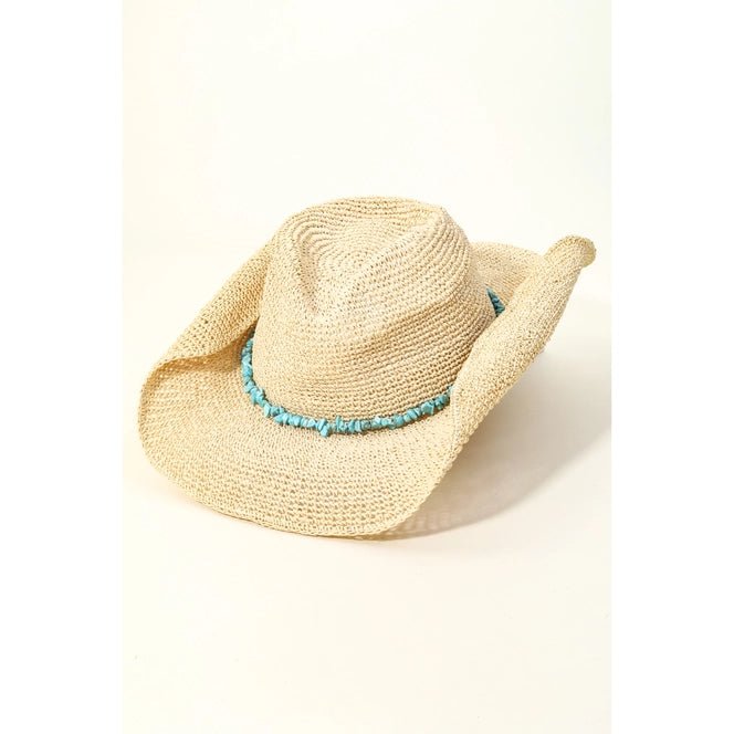 Turquoise Beaded Straw Cowboy Hat - Golden Hour Boutique