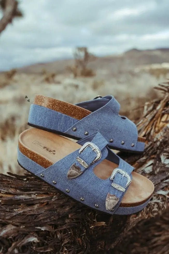 Western Denim Platform Sandals - Golden Hour BoutiqueSandals