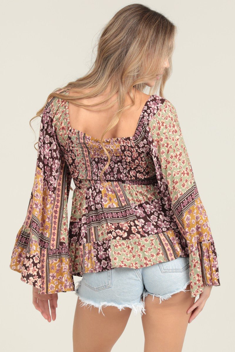 Wildflower Patchwork Top - Golden Hour BoutiqueLong Sleeve Blouse