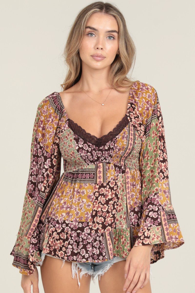 Wildflower Patchwork Top - Golden Hour BoutiqueLong Sleeve Blouse