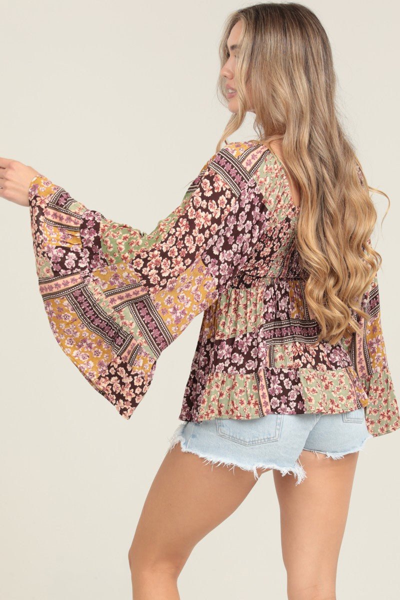 Wildflower Patchwork Top - Golden Hour BoutiqueLong Sleeve Blouse