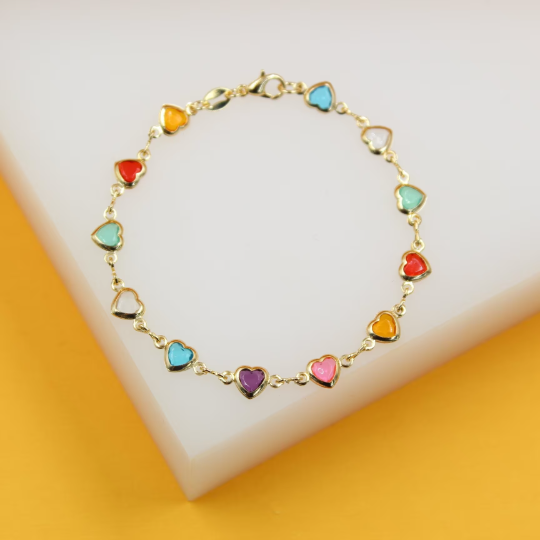 Gold Multicolor Heart Gem Bracelet