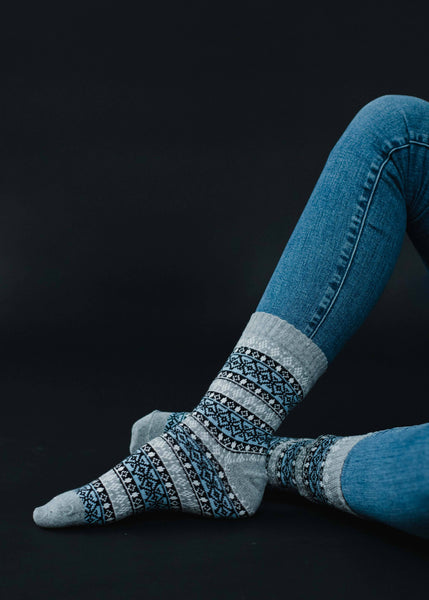 Gray, Black & Blue Pattern Socks