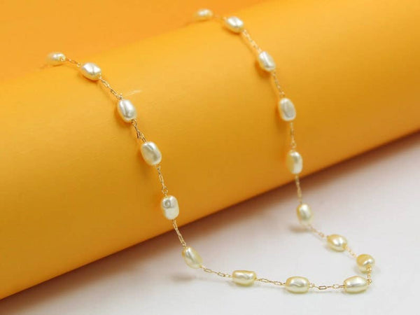 Gold Oval Pearl Necklace