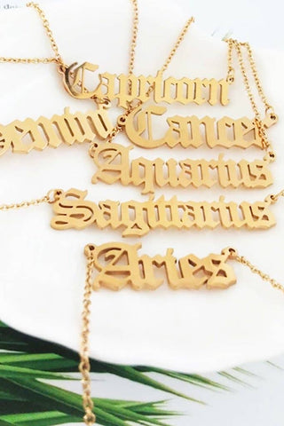Old English Zodiac Necklace | Gold