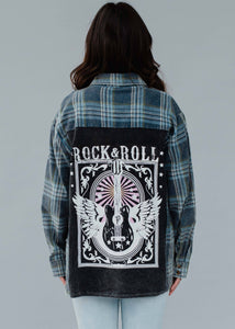 Blue Rock & Roll Patch Flannel