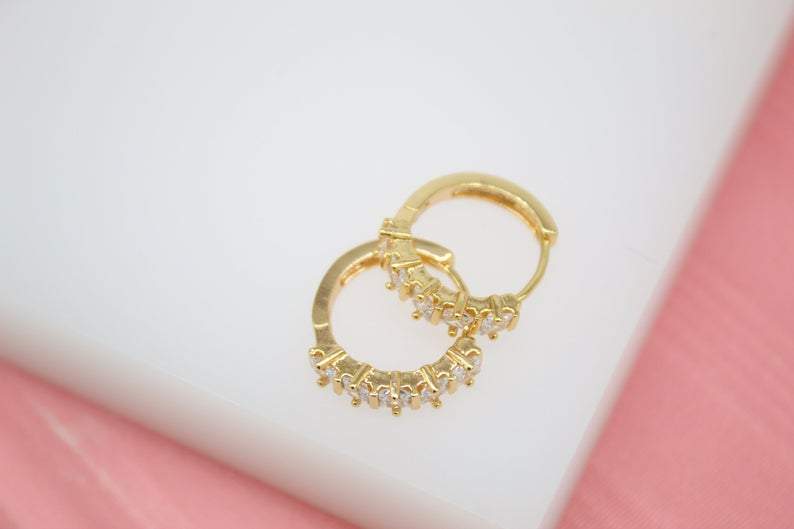 18K Gold Filled Crystal Huggie Earrings