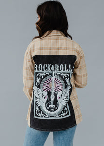 Tan Rock & Roll Patch Flannel